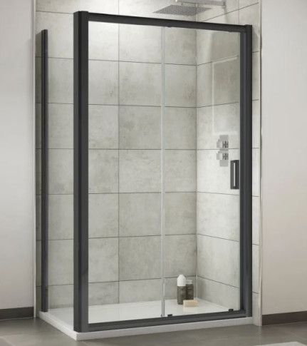 Kristal Matt Black 1200mm Sliding Door & 800mm Side Panel Enclosure Package With Tray & Waste